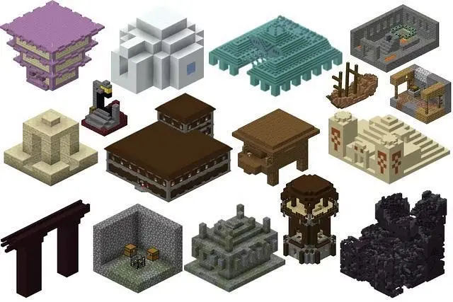 Many default Minecraft in-game structures.