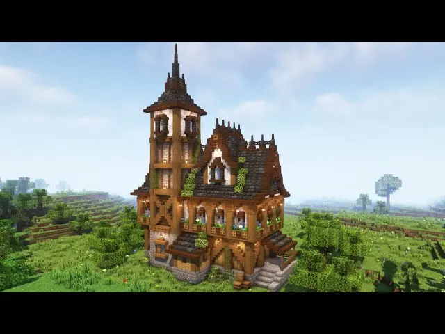 A very impressive Minecraft house in a forest biome.