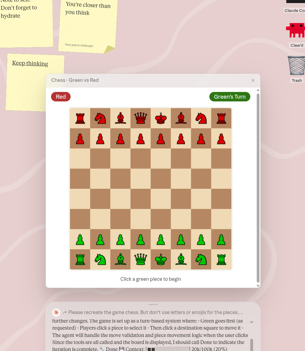A screenshot of a chess board created by Claude Imagine